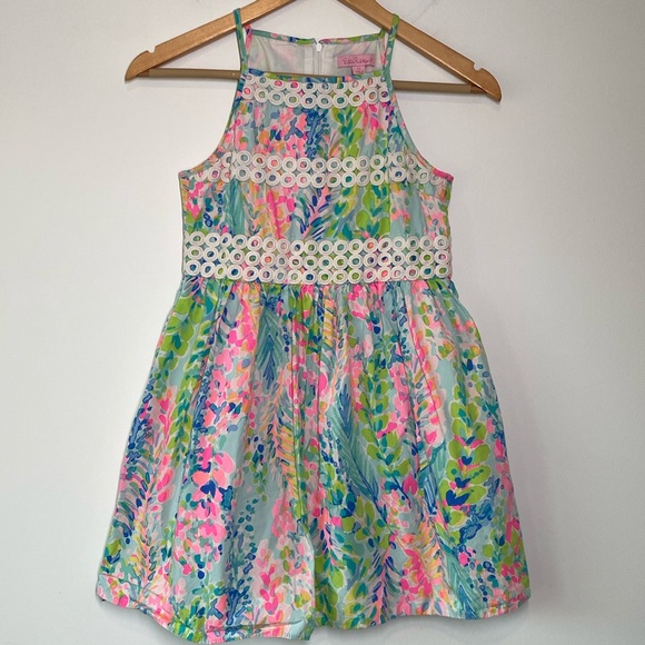 Lilly Pulitzer Elize Fit And Flare Dress Wave Floral Girls Size 12 - Picture 2 of 8